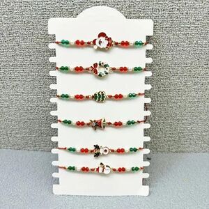 Woman's 6pcs Boho-Chic Christmas Bracelet Set with Festive Charms